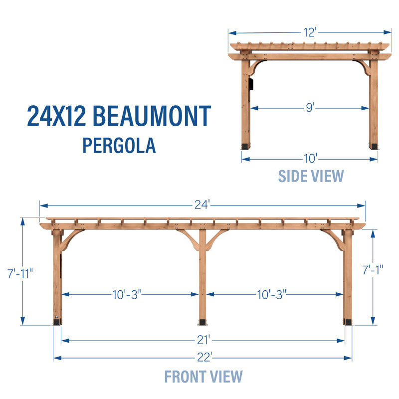 Ensemble de pergola d'extérieur en bois de cèdre 24 pi x 12 pi avec toit en treillis et PowerPort Backyard Discovery Beaumont