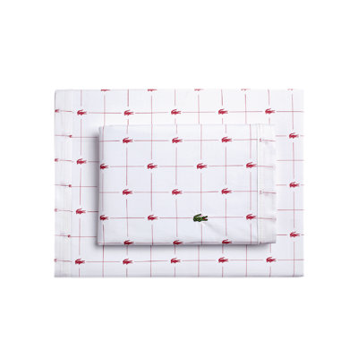 Lacoste Slice Cotton Percale Sheet Set, Crisp Feel & Breathable Bedding, Deep Pocket Fitted Sheet, Baroque Rose, Twin XL