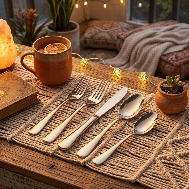 Ensemble de couverts en acier inoxydable 60 pièces pour 12 personnes, ensemble de couverts robustes avec couteaux à steak, fourchette et cuillère