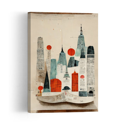 Cityscape Collage Abstract Contemporary Geometric Architecture City Wall Art Print 1 Piece Wrapped Canvas Wall Art
