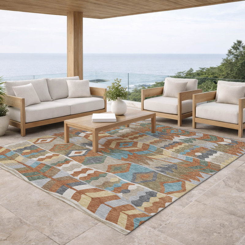 Machine Washable Indoor/Outdoor Chantille ACN2844 Lodge Rug, Rust, 8' x 10'