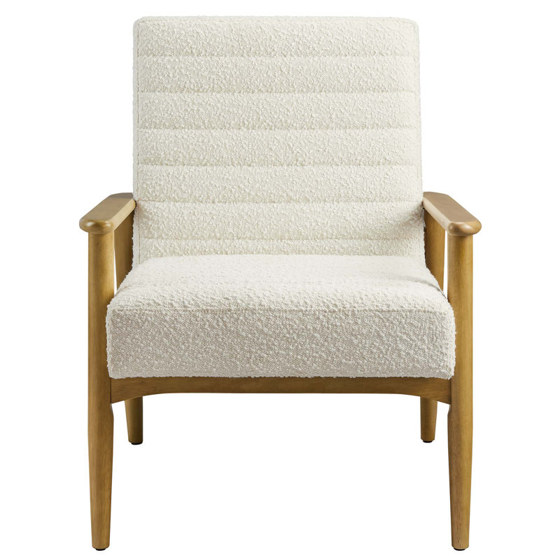 Fauteuil d'appoint en tissu Jensen Boucle, Mélange de polyester ivoire, Bois de chêne