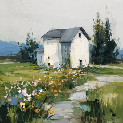 «Horses by the Red Barn», art mural sur toile tendue