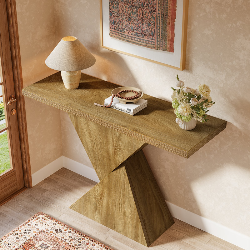 Console d'entrée de 41,3 pouces, table d'entrée de ferme avec base géométrique, table de canapé étroite derrière le canapé