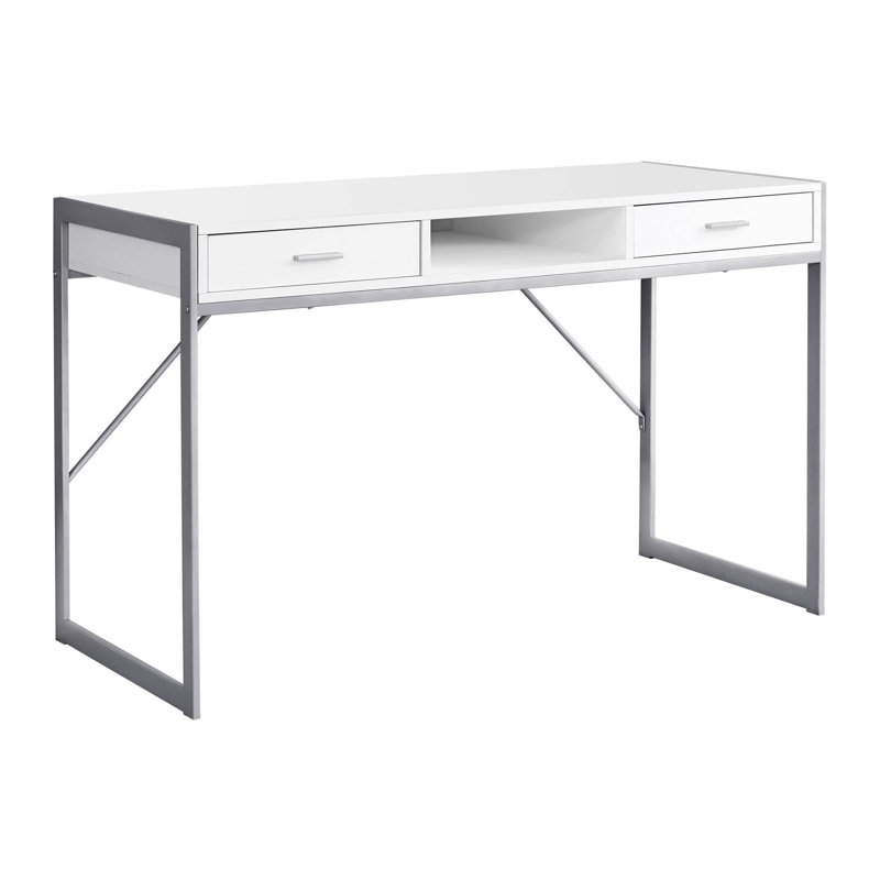 Bureau d'ordinateur moderne en stratifié avec structure en métal et tiroirs de rangement spacieux pour le bureau à domicile, longueur de 48 pouces