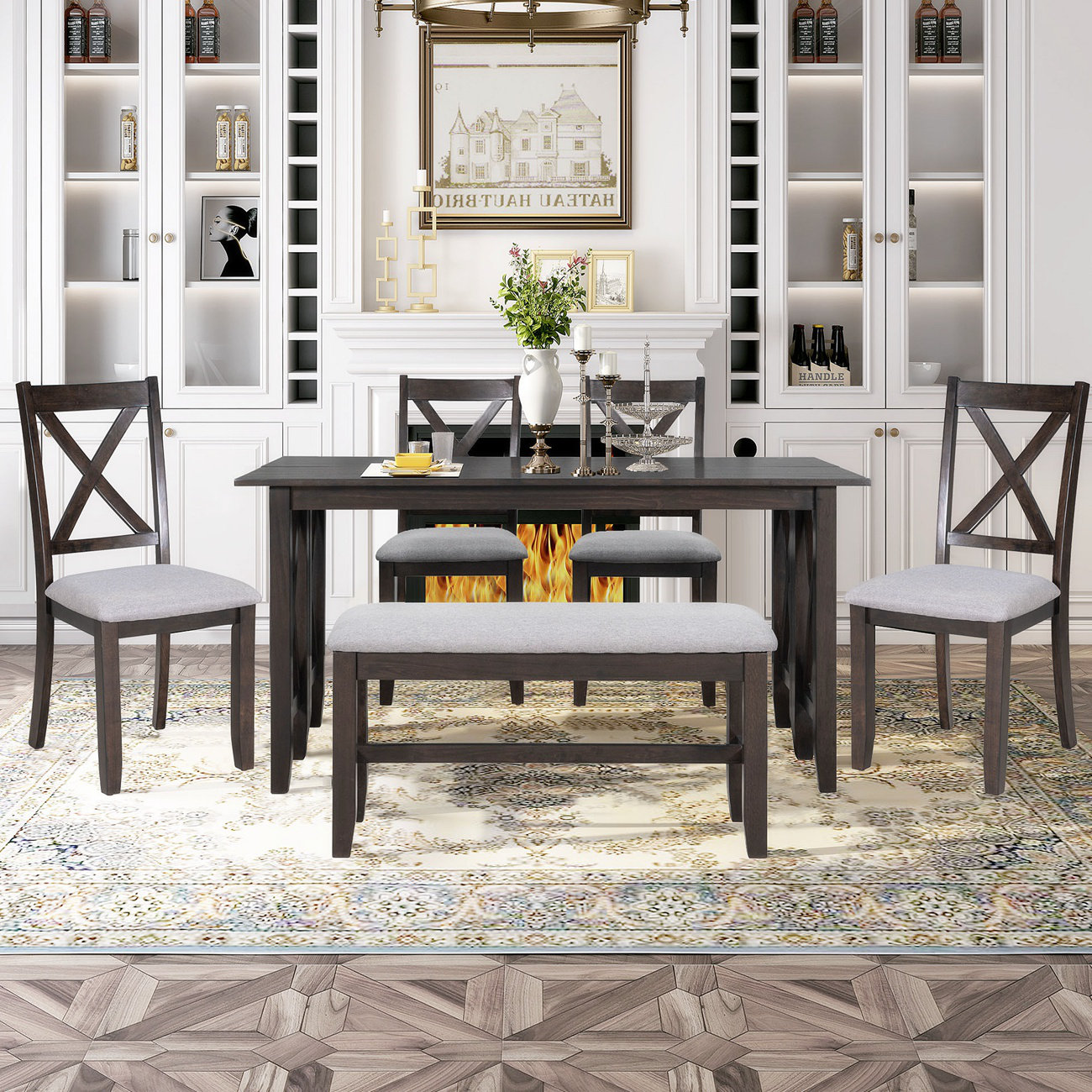 August Grove , Espresso Dining Set with Bench Dining Table with Bench ...