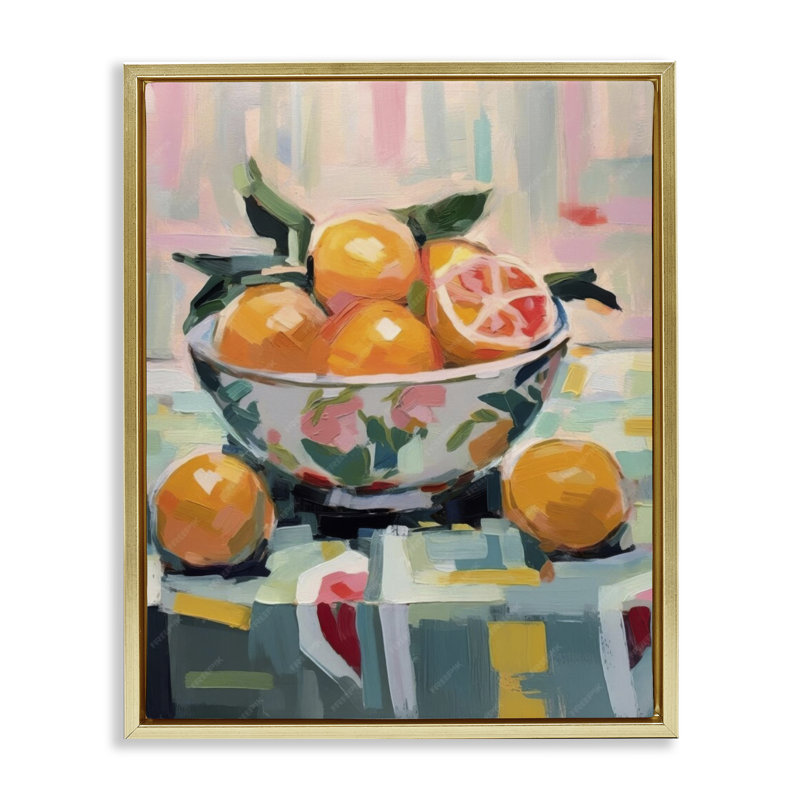  Art mural sur toile "Kitchen Bowl of Oranges" par LSR Design Studio, H 21 po x l 17 po, Cadre flottant métallique doré