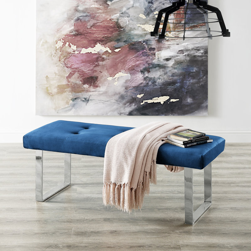 Banc en velours Bissett, Bleu marine chrome