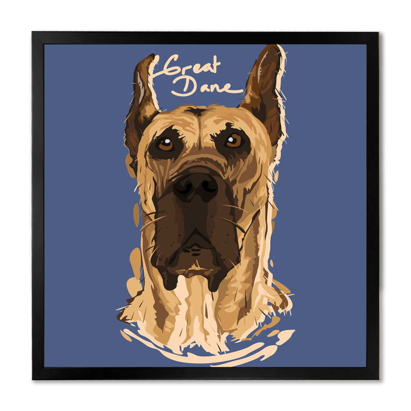Dessin de grand danois - reproduction de cadre photo sur toile, H 16 po x l 16 po x P 1 po, Cadre photo noir