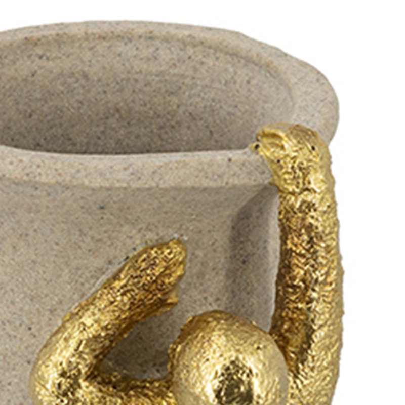 Vase en résine blanche avec figurine dorée abstraite, 11,4 po