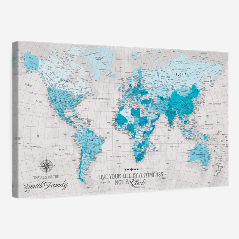 Carte du monde Personalized Life By A Compass, H 16 po x l 24 po, Oui