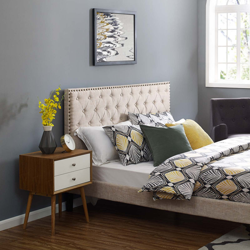 Modway Copper Grove Avdiivka Tufted Linen Headboard, Beige Polyester Blend, Full/Queen