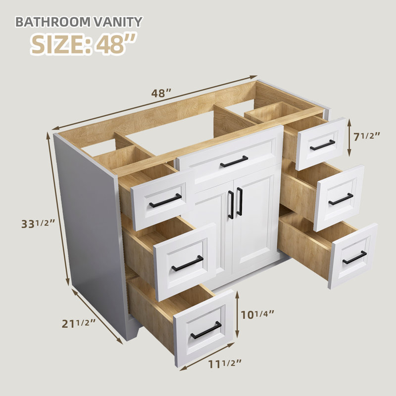 Armoire de meuble-lavabo autoportante 48 po, Blanc / Blanc