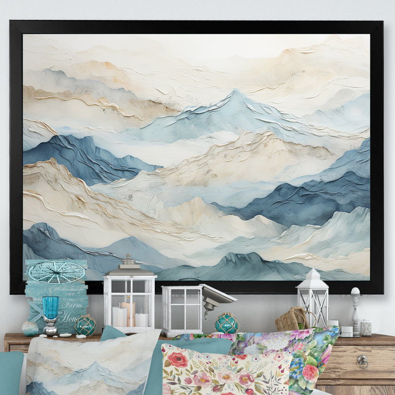 «Minimalisme gris et bleu, brise de montagne - paysage montagneux, reproduction d'art sur toile», H 12 po x l 20 po x P 1 po