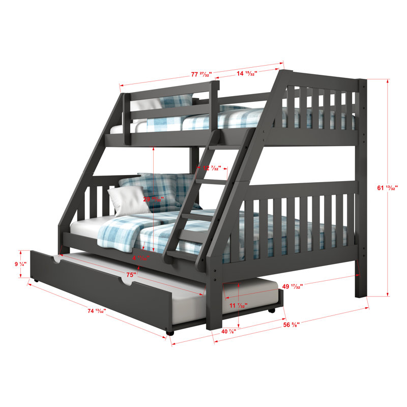 Dubbo Solid Wood Standard Bunk Bed with Trundle by Harriet Bee, Twin Over Full