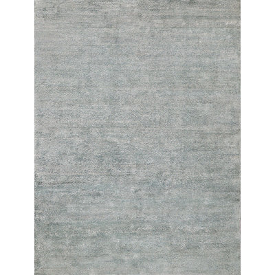 Plush Hand-Knotted Wool/Viscose Area Rug in Gray/Blue