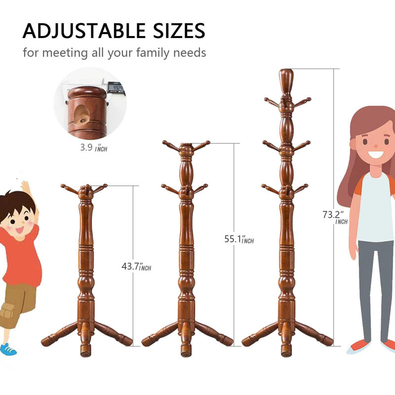 Solid Wood Freestanding 9 - Hook Coat Rack