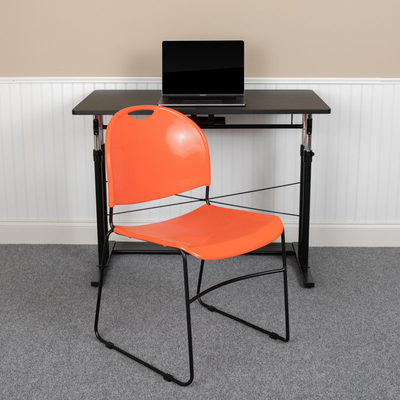 Hercules Series 880 lb Ultra-Compact Gray Vinyl Stack Chair with Black Metal Frame