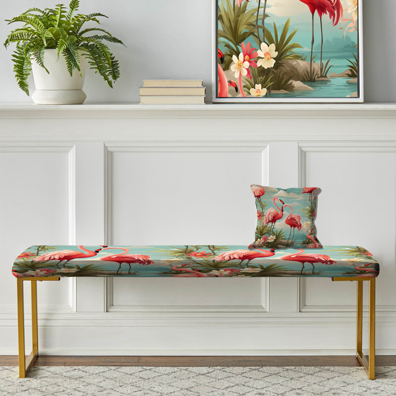 Baulch - Banc rembourré doré à imprimé animal, Coastal Flamingo Fusion Coastal Pattern