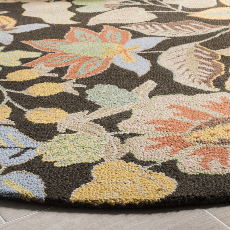 Emrick Blossom Hand Hooked Wool Floral Rug, Round 6'