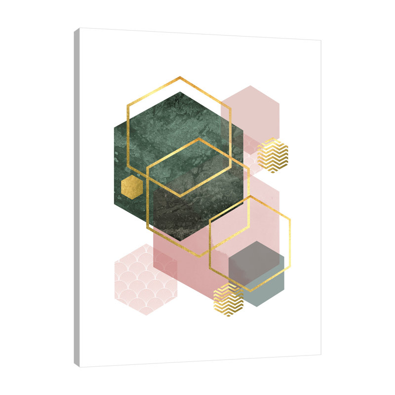«Pink Green Geo 1» par Urban Epiphany, reproduction sur toile tendue, H 20 po x l 15 po x P 1,5 po
