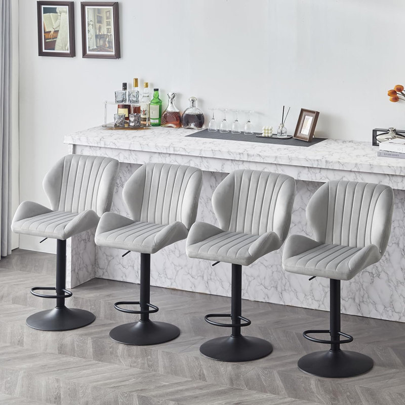 Oumar Swivel Upholstered Adjustable Height Counter Stool with Metal Frame, Light grey