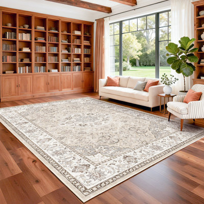 Tapis d'entrée lavable: Tapis de couloir de cuisine de style campagnard large tapis de sol doux et résistant à l'eau pour salle de bain, tapis antidérapant pour salon, chambre à coucher, salle à manger (beige)