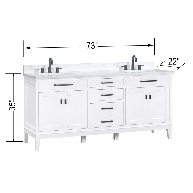 Madison 72" Double Bathroom Vanity Set, White, 61", Cala White Engineered Stone