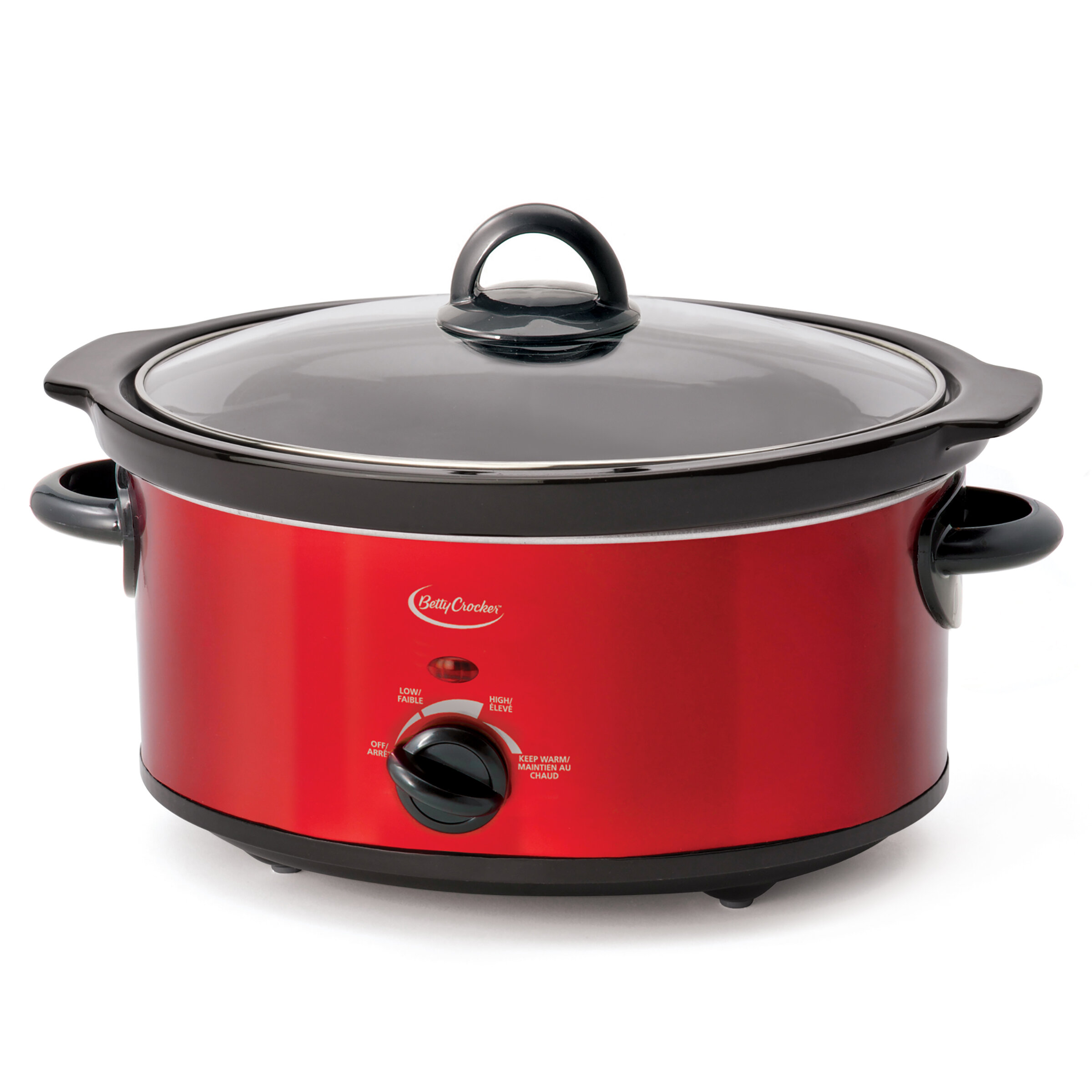 2 Qt. Oval Electric Slow Cooker with Glass Lid (Metallic Red