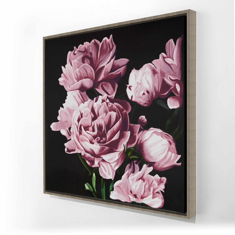 Toile noire botanique romantique | Pivoines roses