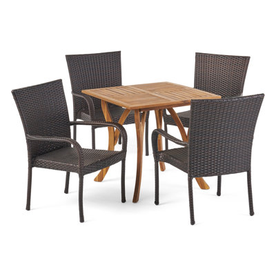 4 - Person Acacia Wicker Patio Dining Set with Square Table