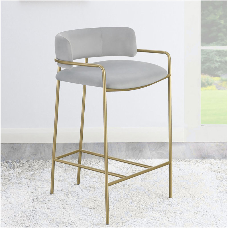 Tabouret à dossier bas gris et doré