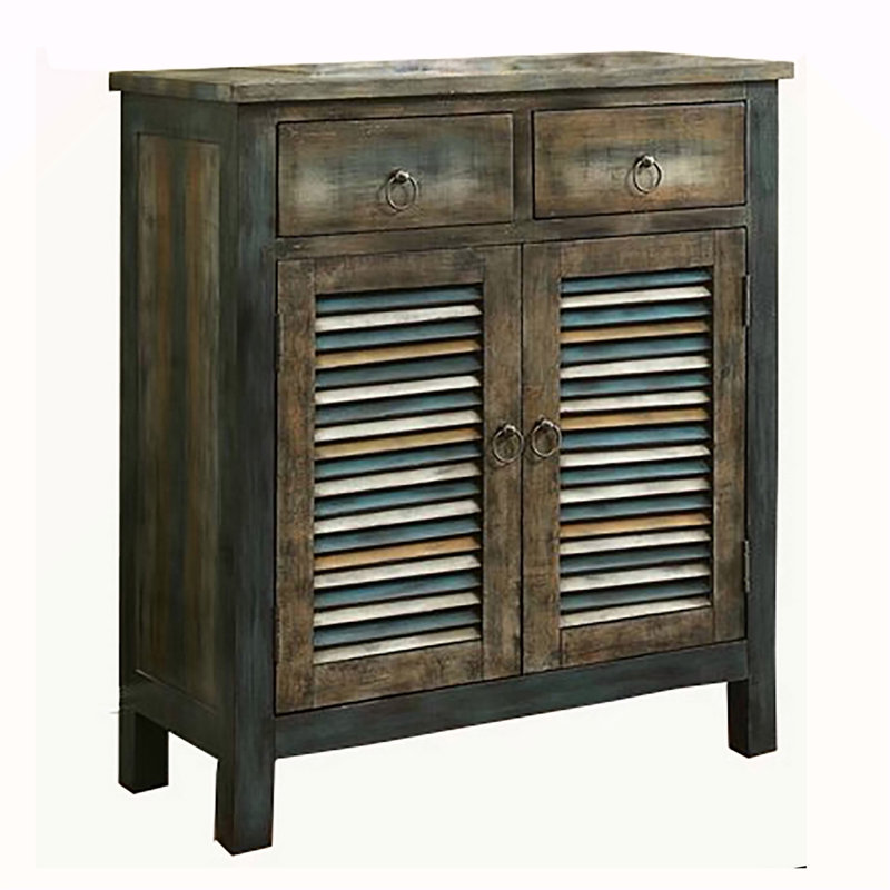 Console à 2 portes en chêne antique et bleu sarcelle