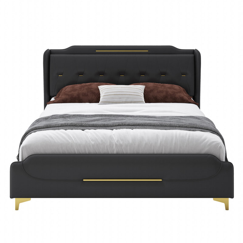 Upholstered  Heavy Duty Bed Frame, King, Black