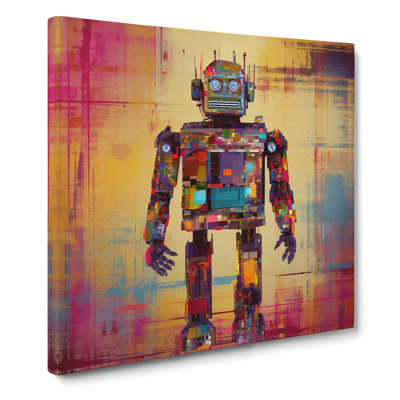 Robot Glitch Art - Wrapped Canvas - Framed Print
