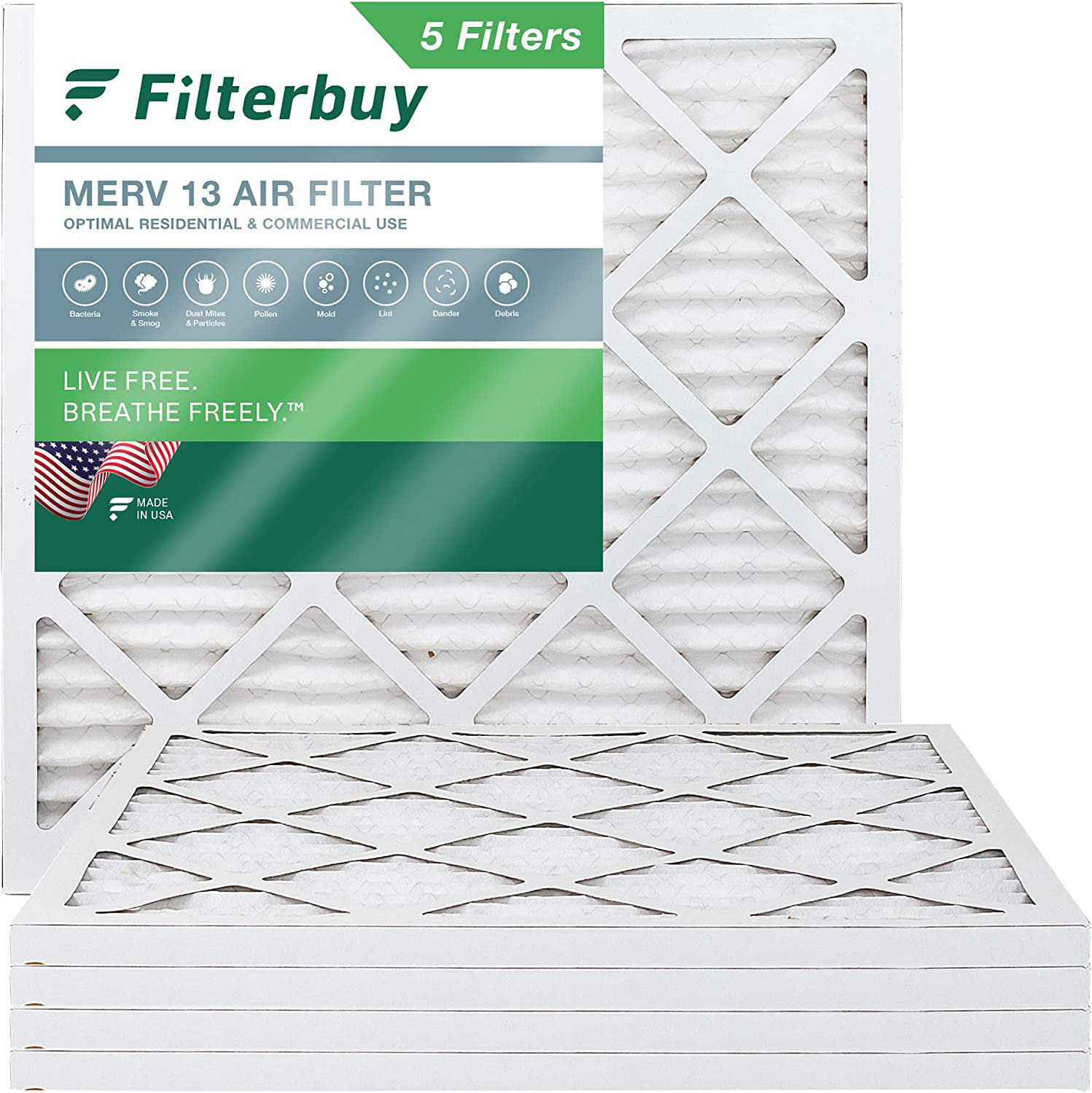 Filterbuy 18x18x1 Air Filter MERV 13, Pleated HVAC AC Furnace Filters