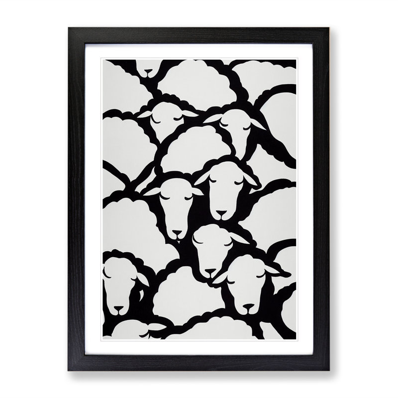 Resting Sheep - Single Picture Frame Print, 64cm H x 46cm W x 2cm D, Black