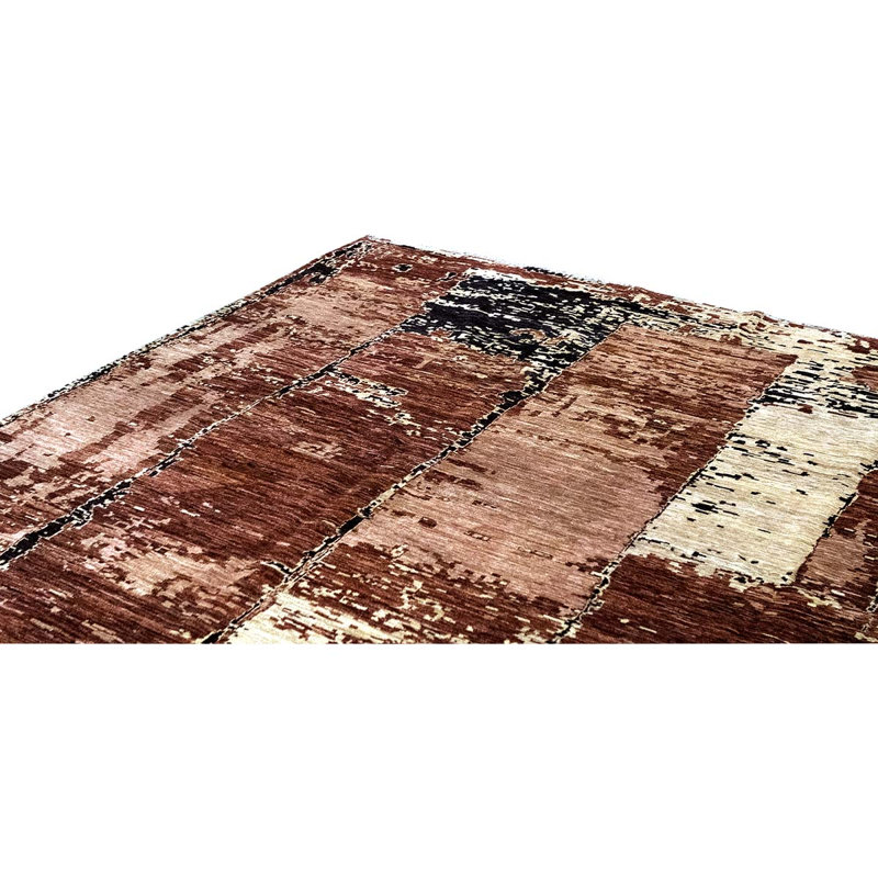 Tapis brun / noir abstrait en laine tissée à la main 9 pi x 11 pi 6 po