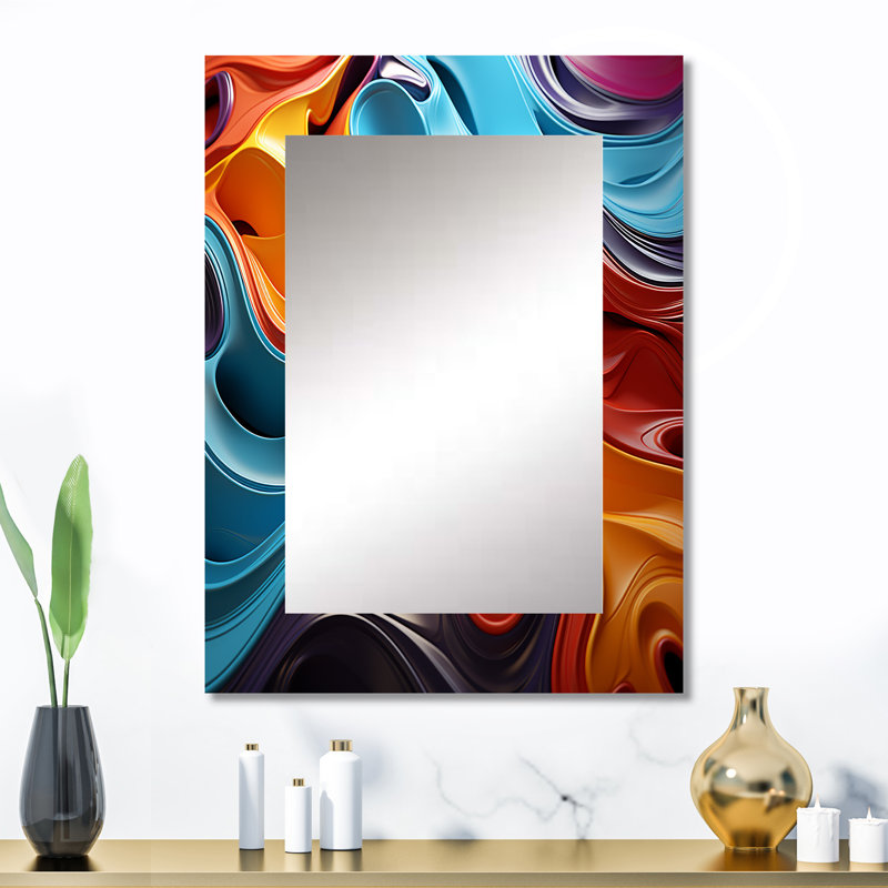 Multicolore Op Art Fluid Mirage - miroir d'art décoratif, miroir mural moderne, 32 po x 24 po