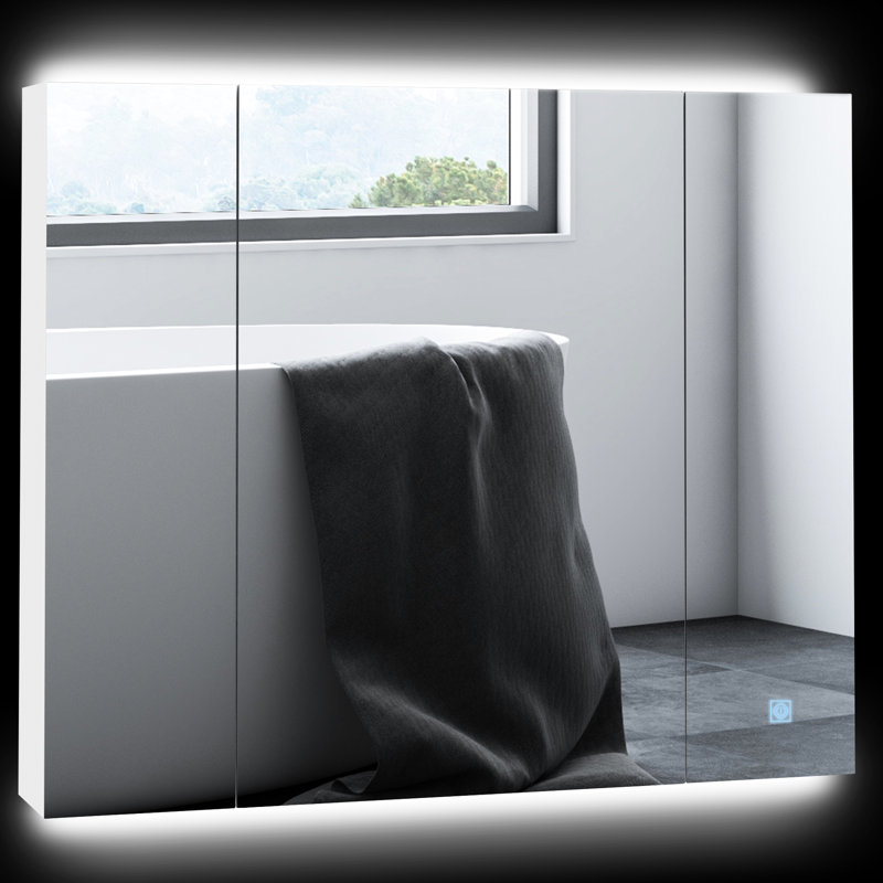 Organisateur de salle de bain, miroir à DEL 35,5 po x 29,5 po avec gradateur blanc