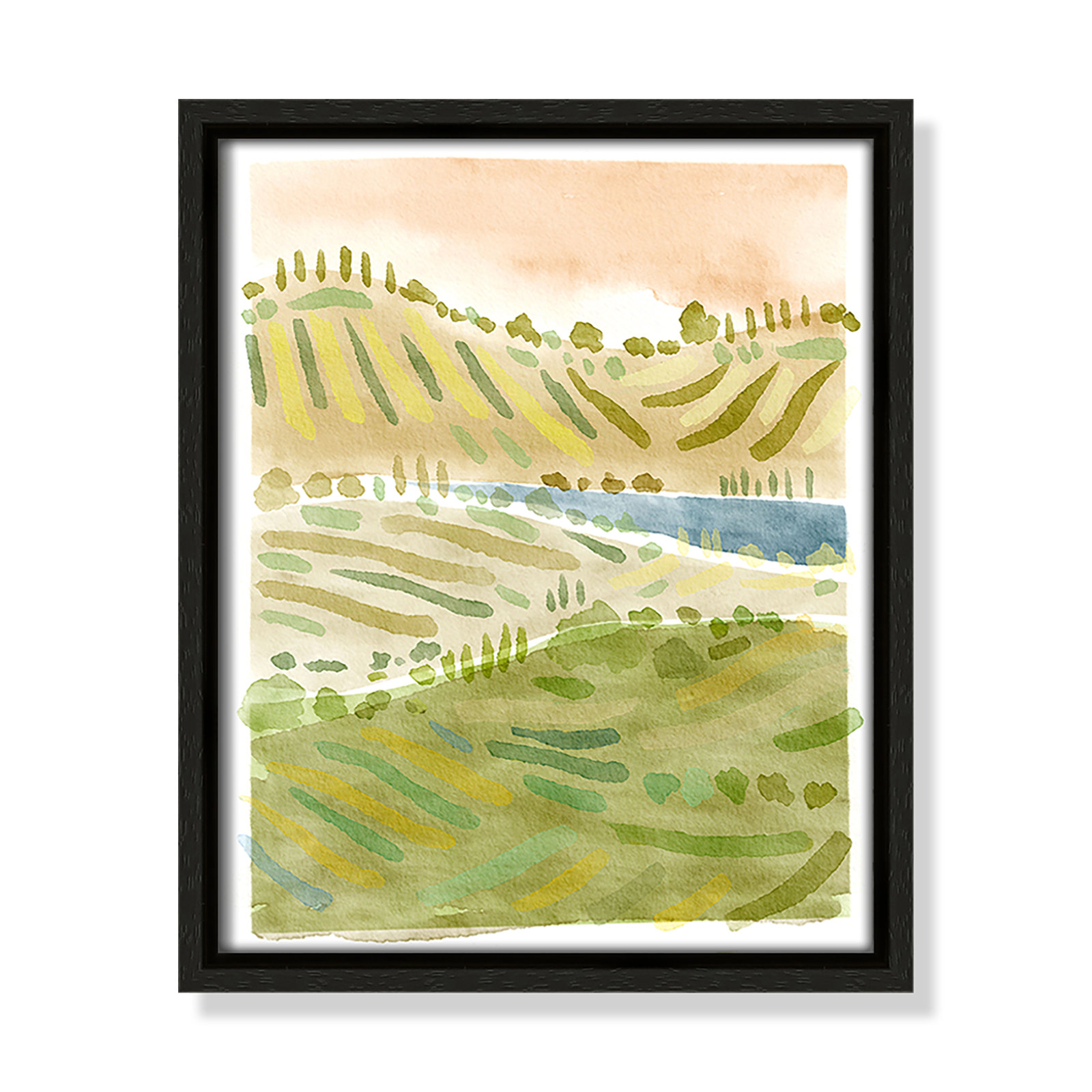Tuscan Countryside Print by Leah Straatsma, Espresso Floater Framed Canvas, No Mat, 11.5" H x 9.5" W x 2" D