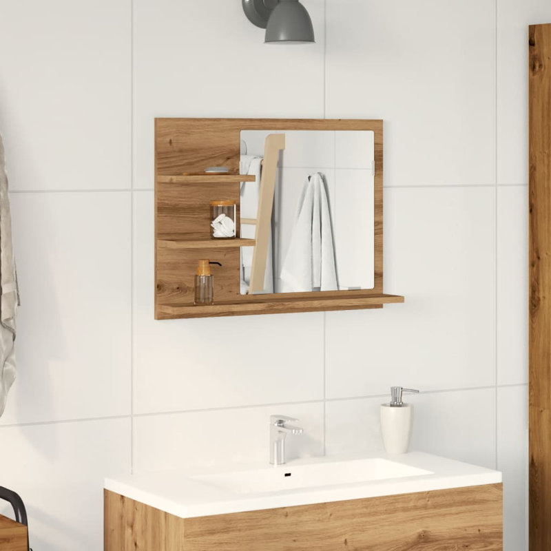 Adji Flat Mirror with Shelves, 45cm x 60cm, Artisan Oak