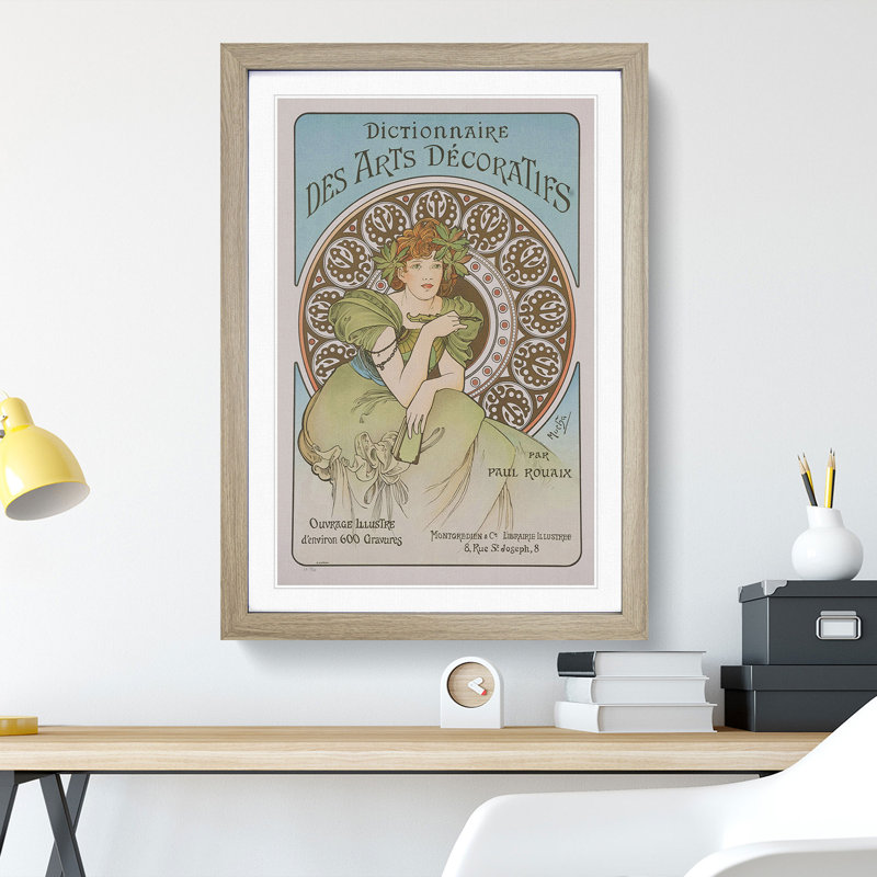 Decorative Arts by Alphonse Mucha - Picture Frame Graphic Art, 36cm H x 27cm W x 2cm D, Oak Framed