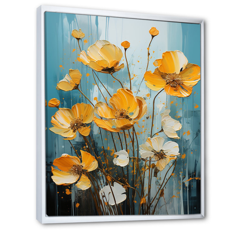 Buttercups Urban Florals sur toile, Cadre flottant blanc, H 44 po x l 34 po x P 1,5 po