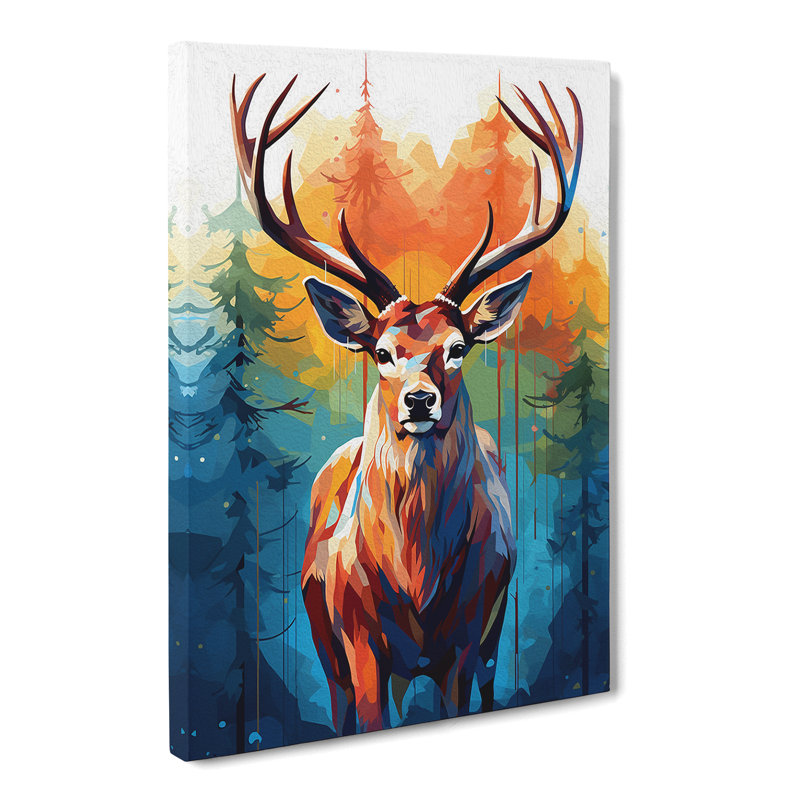 Deer Geometric No.2 - Wrapped Canvas Print, 76cm H x 50cm W x 3cm D