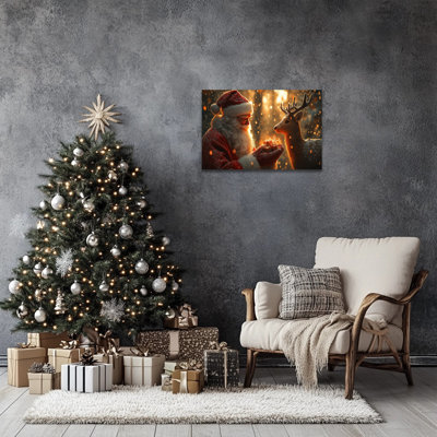 Art mural en toile de Noël, décoration murale élan de Noël, affiches en toile père Noël avec renne, X