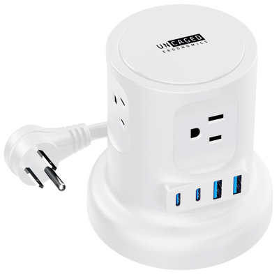 Uncaged Ergonomics® 4-AC Outlet & 4-USB Port Retractable Cube Surge Protector with 6-ft. Cord & Angled Plug