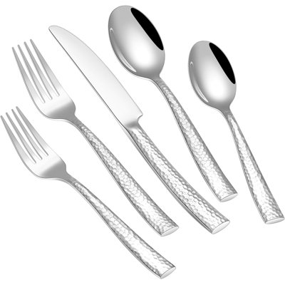 40-Piece Hammered Stainless Steel Flatware Set For 8, Mirror Polished Cutlery With Forks, Spoons, And Knives, Dishwasher Safe For Home And Hotel Use