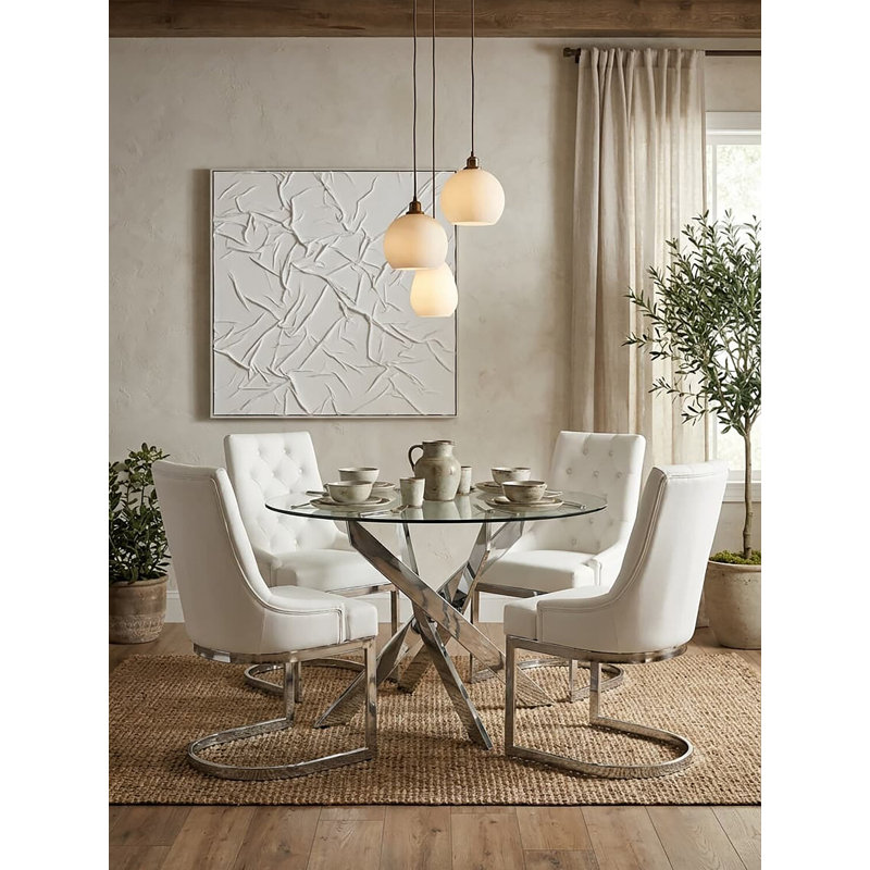 Round Glass Top Metal Base Dining Table