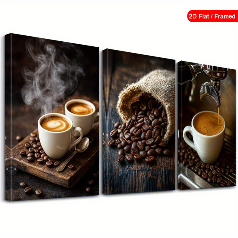 Impression sur toile 3 pièces pour le thème du café, 30 * 20 pouces 3 pièces